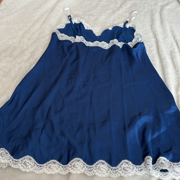 Victoria’s Secret Satin Slip Dress – Size Large | Navy Lace | Soft Glam | - Picture 4 of 6
